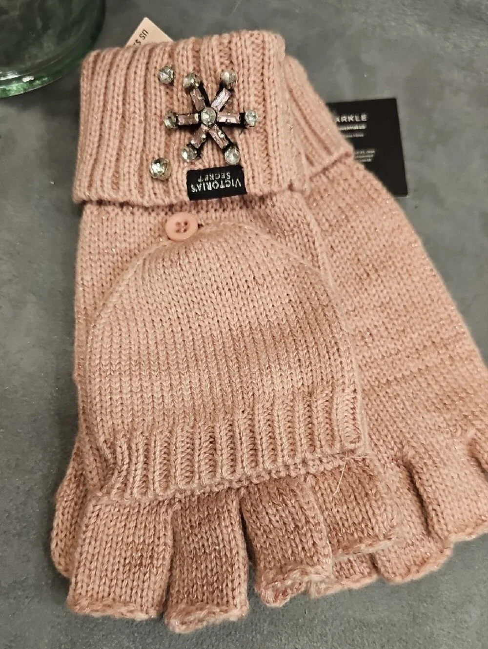 Victoria's Secret Pink Crystal  Knit Headband & Matching Gloves Winter Angel